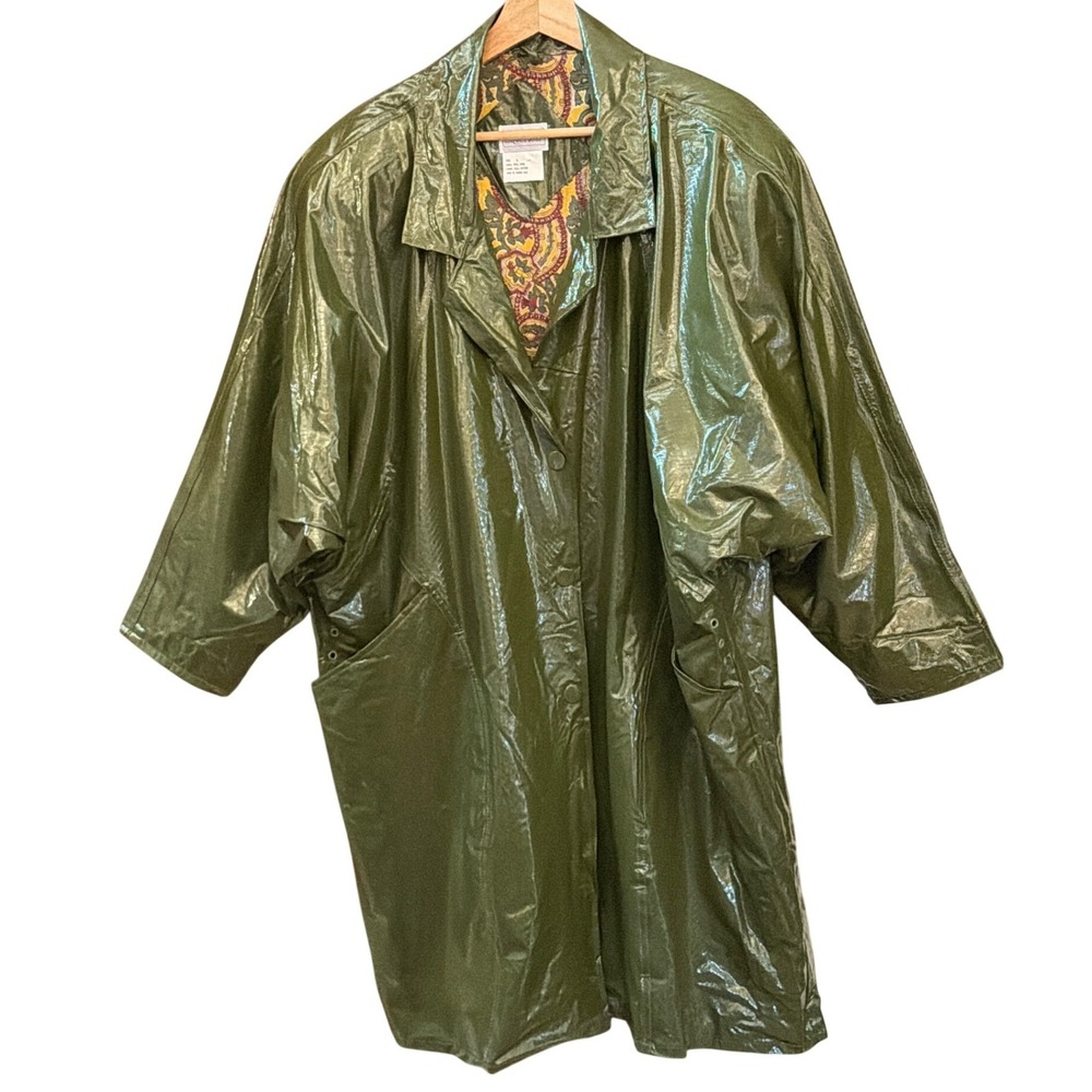 Vintage 80's 90's Silverleaf Raincoat Vinyl Snakeskin Retro Mod Oversized Edgy